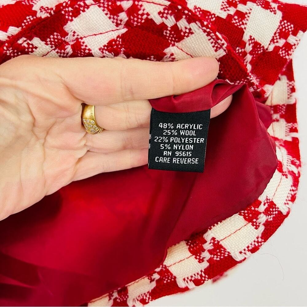 Rafaella red white wool houndstooth check crop button preppy blazer jacket large - Picture 7 of 8